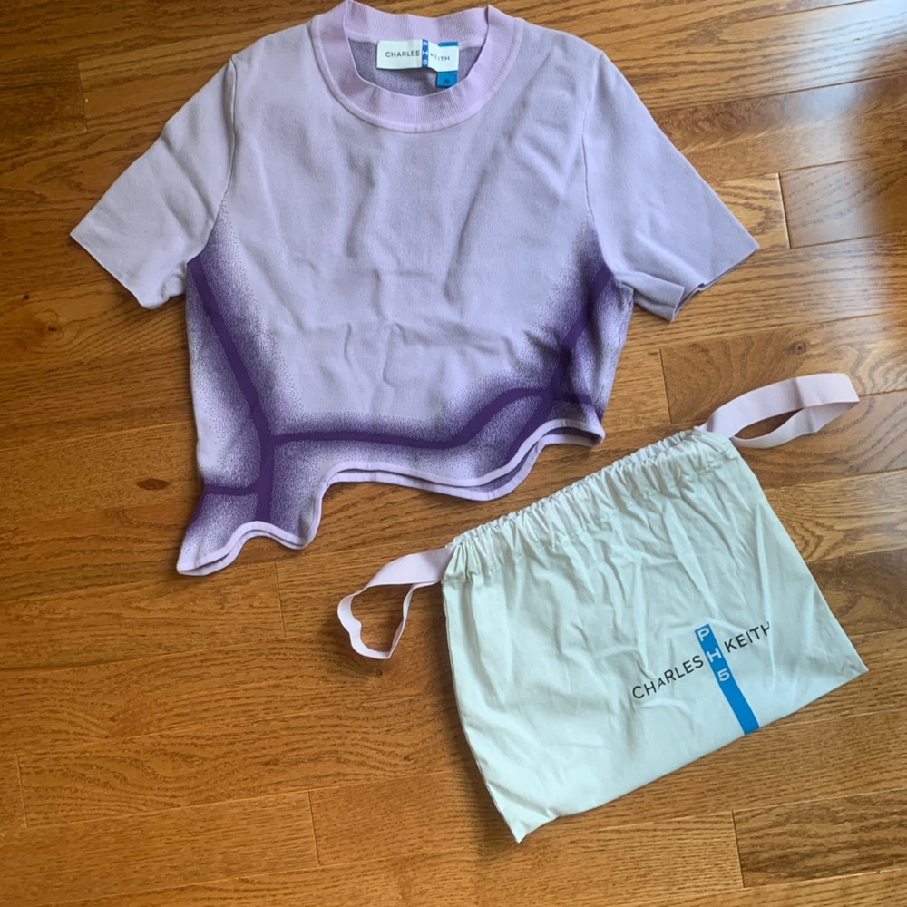 Charles & Keith Lilac Cropped Tee with Purple Gradient